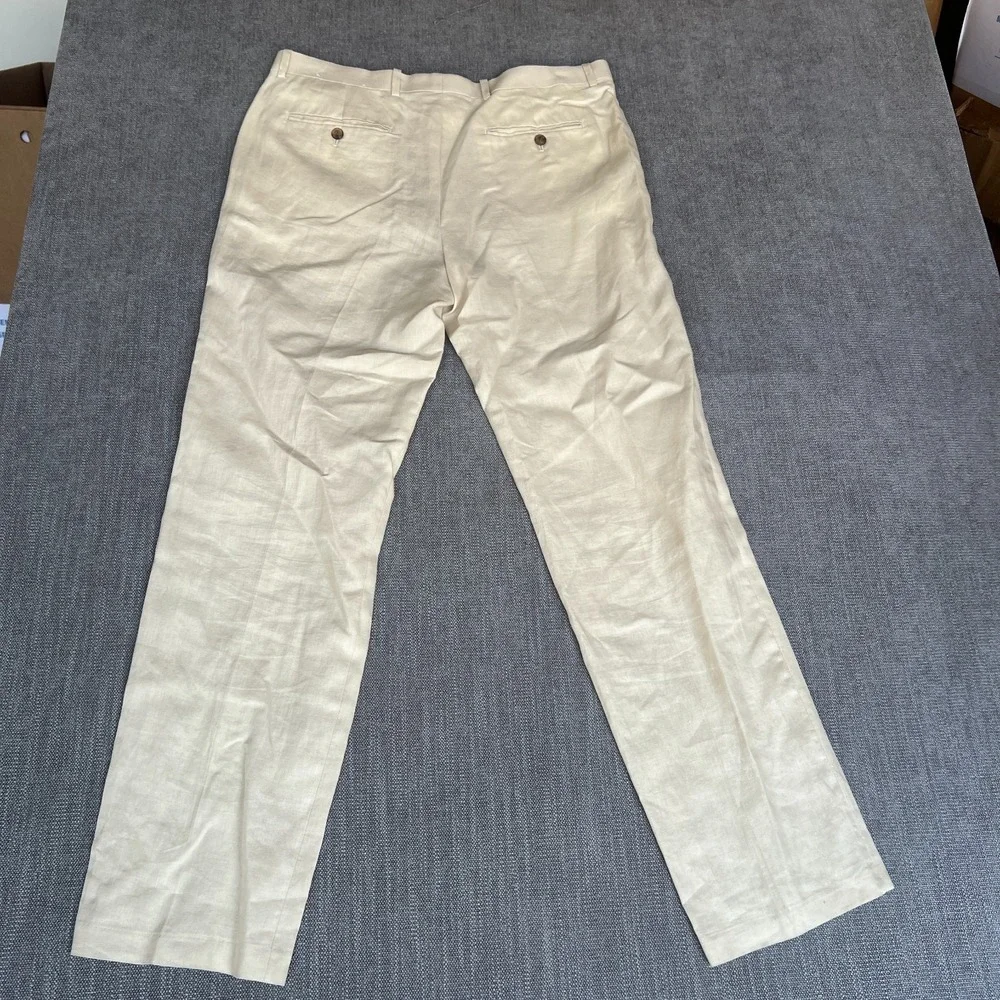 INC International Concepts Chino Pants Mens 34x34 Tan Linen Ramie Blend Slim Fit